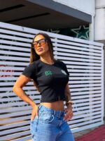 Blusinha manga curta preta ribana - Imagem 2